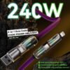 Light column four-in-one data cable 240W super fast charging two-to-two charging cable colorful breathing light home and car multi-function data cable