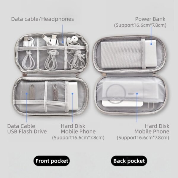 3 Power bank data cable accessories double-layer large capacity storage bag