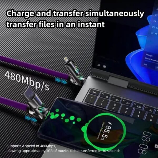 Light column four-in-one data cable 240W super fast charging two-to-two charging cable colorful breathing light home and car multi-function data cable