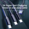 Fishing net three-in-one 6A mobile phone fast charging cable, three heads charging at the same time, pure copper wire is faster and more professional, high-toughness wire is not easy to break