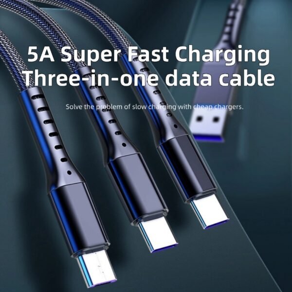 Fishing net three-in-one 6A mobile phone fast charging cable, three heads charging at the same time, pure copper wire is faster and more professional, high-toughness wire is not easy to break