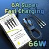 Fishing net three-in-one 6A mobile phone fast charging cable, three heads charging at the same time, pure copper wire is faster and more professional, high-toughness wire is not easy to break