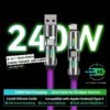 Light column four-in-one data cable 240W super fast charging two-to-two charging cable colorful breathing light home and car multi-function data cable