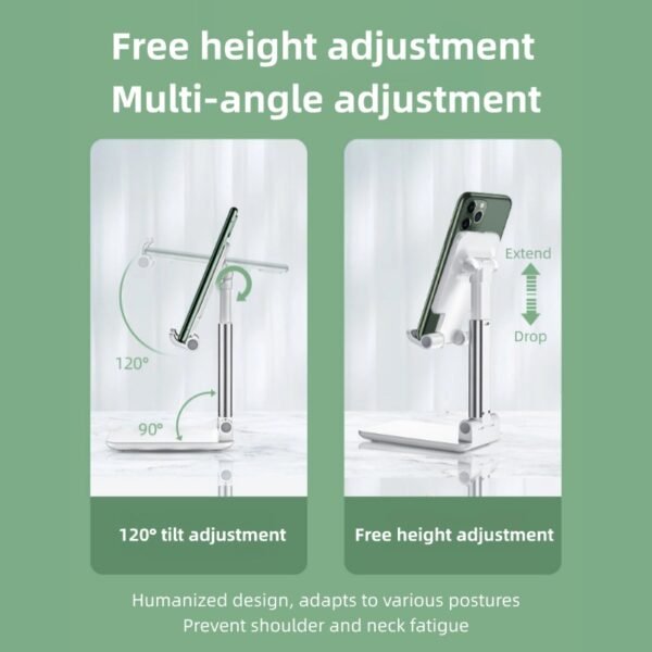 Convenient metal base stand for mobile phone, retractable, liftable, rotating and foldable, a must-have for home and outing