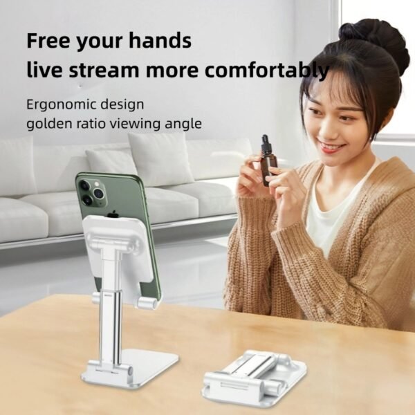 Convenient metal base stand for mobile phone, retractable, liftable, rotating and foldable, a must-have for home and outing