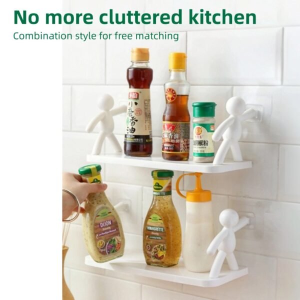 1 Simple bathroom wall-mounted guardrail rack creative punch-free kitchen storage rack spice rack