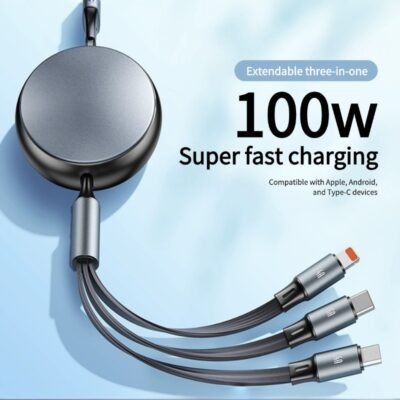 100w retractable one-to-three fast charging data cable