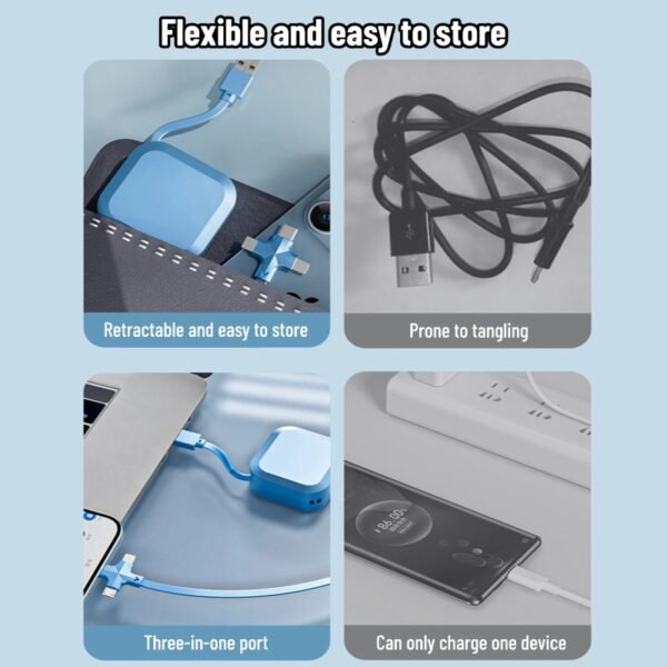 3 100w one-to-three retractable multi-function super fast charging data cable with built-in bracket