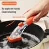 Kitchen long handle pot brush artifact automatic liquid adding pot brush dishwashing brush household press detergent integrated brush