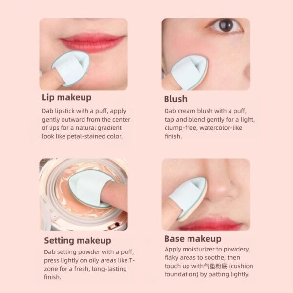 Finger powder puff, dry and wet dual-use, precise makeup setting without absorbing powder, mini makeup remover, concealer, highlighter, blush and foundation
