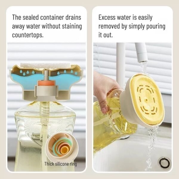 4 Dishwashing Liquid Dispenser for Sinks and Kitchens: Convenient and labor-saving detergent dispenser for household use, including a dishwashing sponge and soap dispenser