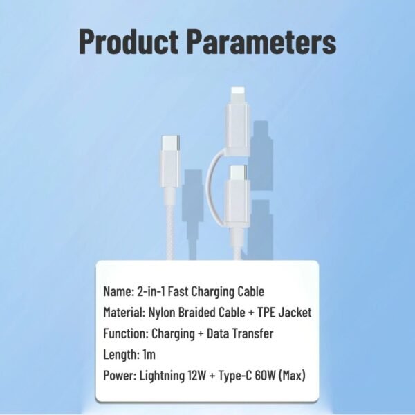 One-to-two dual TYPE-C + Lightning port braided fast charging data cable
