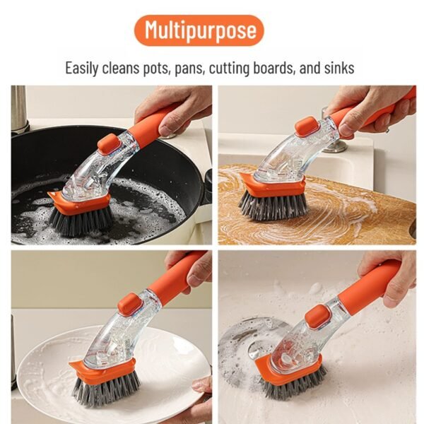 Kitchen long handle pot brush artifact automatic liquid adding pot brush dishwashing brush household press detergent integrated brush