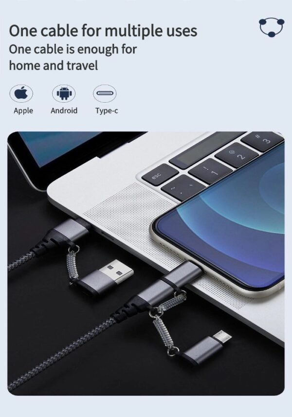 Apple Type-c Android 2-to-3 60W mobile phone fast charging data cable suitable for 3A braided charging cable