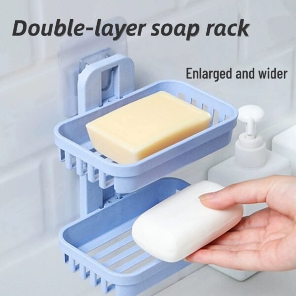 主图 Punch-Free Double-Layered Soap Dish, Wall-Mounted Soap Dish, Bathroom Storage Rack with Suction Cup Soap Holder