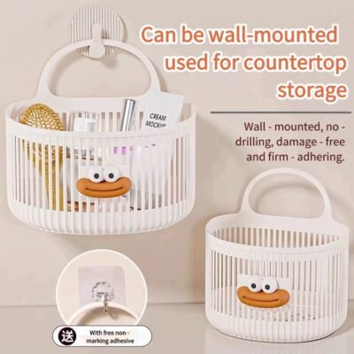 Bathroom hanging basket rack punch-free adhesive cartoon cute style toiletries toilet countertop organizer artifact