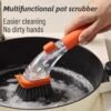 Kitchen long handle pot brush artifact automatic liquid adding pot brush dishwashing brush household press detergent integrated brush
