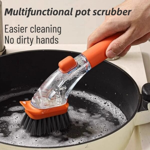 Kitchen long handle pot brush artifact automatic liquid adding pot brush dishwashing brush household press detergent integrated brush