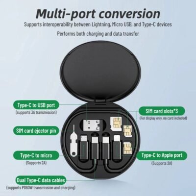 60W 6-in-1 multi-function data cable storage box adapter suitable for Apple Huawei mobile phone computer charging cable