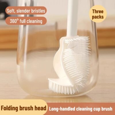 Buy one and send three household long handle bottle cleaning brush brush head foldable no dead angle multifunctional cleaning brush