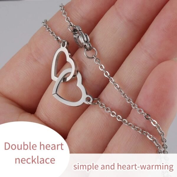 副图1 Simple double heart connected sterling silver necklace versatile exquisite clavicle chain couple bestie must-have warm heart jewelry