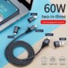 Apple Type-c Android 2-to-3 60W mobile phone fast charging data cable suitable for 3A braided charging cable