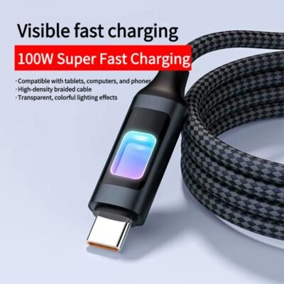 100W Colorful Hollow Fast Charging Data Cable for Apple, Samsung, Huawei, Xiaomi Dual Type-C