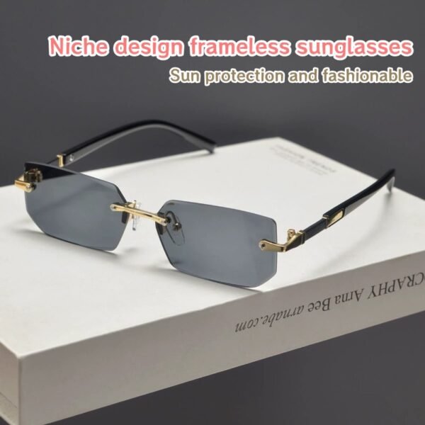 稿定设计-1 European and American men's and women's glasses high-end frameless sunglasses square frame sunglasses