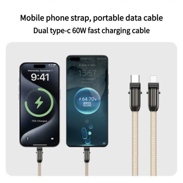 Mobile phone lanyard dual typec data cable anti-lost braided rope