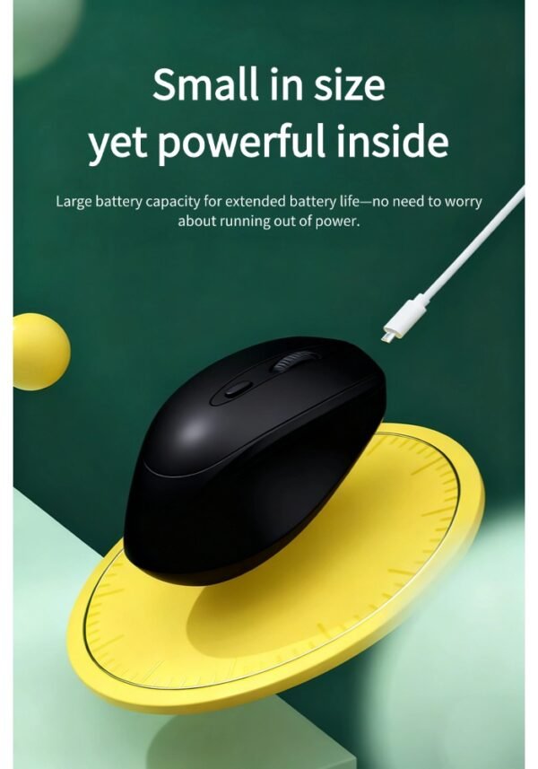 Stylish wireless mouse with silent clicks, portable and rechargeable – perfect for women's office use.