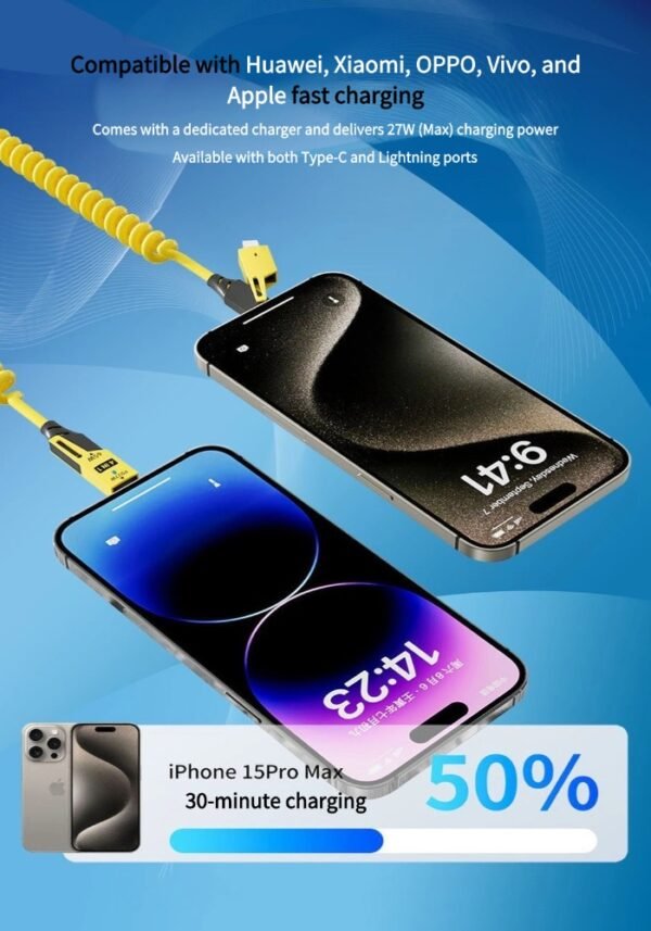 65w 4-in-1 telescopic spring car super fast charging cable