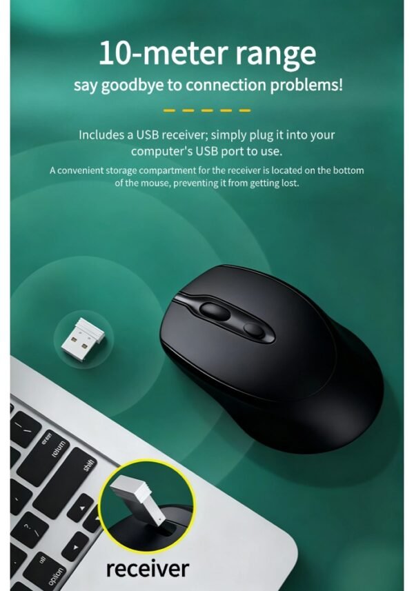 Stylish wireless mouse with silent clicks, portable and rechargeable – perfect for women's office use.