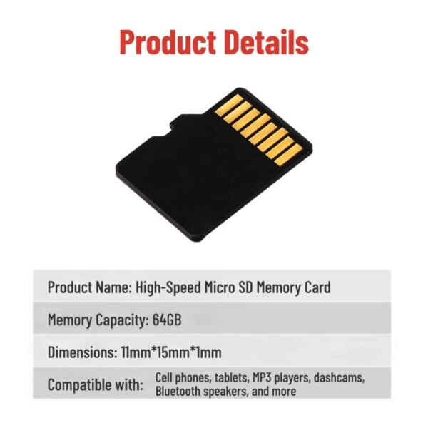 详情图 64G memory card, compatible with mobile phones, tablets, MP3 players, dashcams, Bluetooth speakers