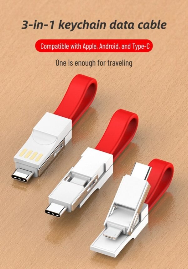 Power bank data cable fast charging ultra-short portable keychain suitable for Apple Huawei Android three-in-one multi-head