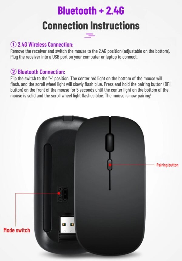 Bluetooth mouse wireless silent suitable for notebook games office desktop computer rechargeable universal