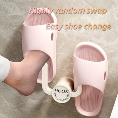 Bathroom Slipper Rack with Drain, Punch-Free, Wall-Mounted Shoe Storage Rack, Wall-Mounted Hooks