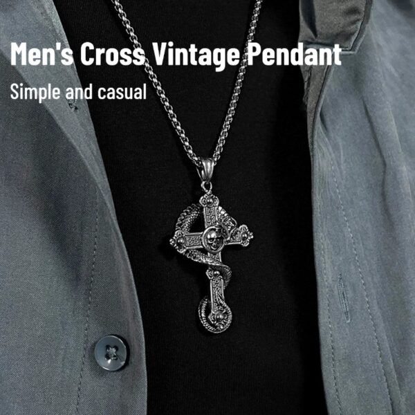 Vintage Skull and Dragon Cross Men's Accessory Necklace