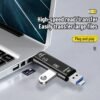 5-in-1 multi-functional card reader with Type-C/USB interface, compatible with Huawei and Apple mobile phones, computers, TF cards, and USB flash drives.