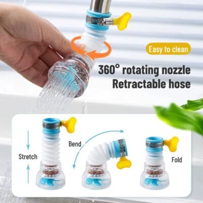 Extendable rotary filter splash-proof to purify tap water