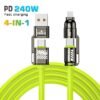 240W 4-in-1 Fast Charging Data Cable with Dual Type-C Ports for Apple and Huawei Phones