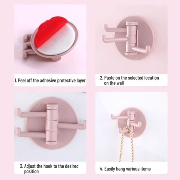 Seamless adhesive three-branch rotatable hook rack