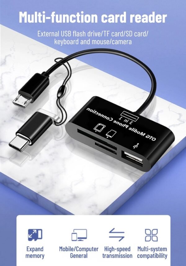 Multi-functional card reader, Type-C, for Android and Apple phones, SD/TF/USB flash drive/memory card converter.