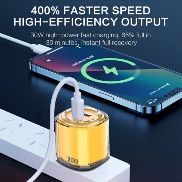 30W Fast Charger with Multiple Ports (A+C), Yellow Round Shell, 1 USB + 1 PD Phone Charger