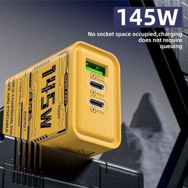 145W Fast Charging Head with 2 Type-C + 1 USB Ports