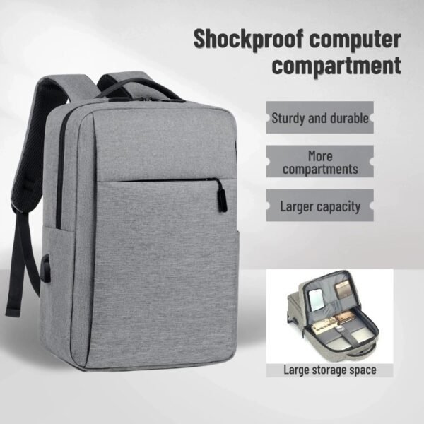 Simple, large-capacity backpack with USB charging, suitable for casual and business use, perfect for laptops.