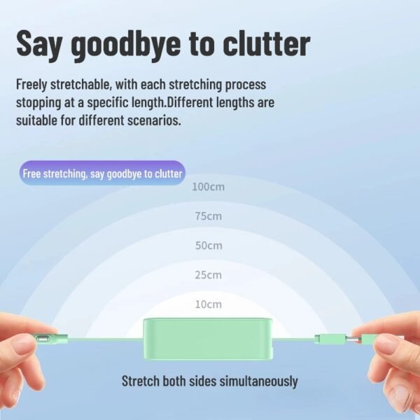 This 2-to-3 fast charging data cable features a retractable design and is compatible with Apple, Huawei, and Android charging cables