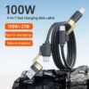 主图1 100W 4-in-1 fast charging data cable compatible with Apple and Huawei phones, with indicator light and multi-functional conversion