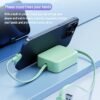 This 2-to-3 fast charging data cable features a retractable design and is compatible with Apple, Huawei, and Android charging cables